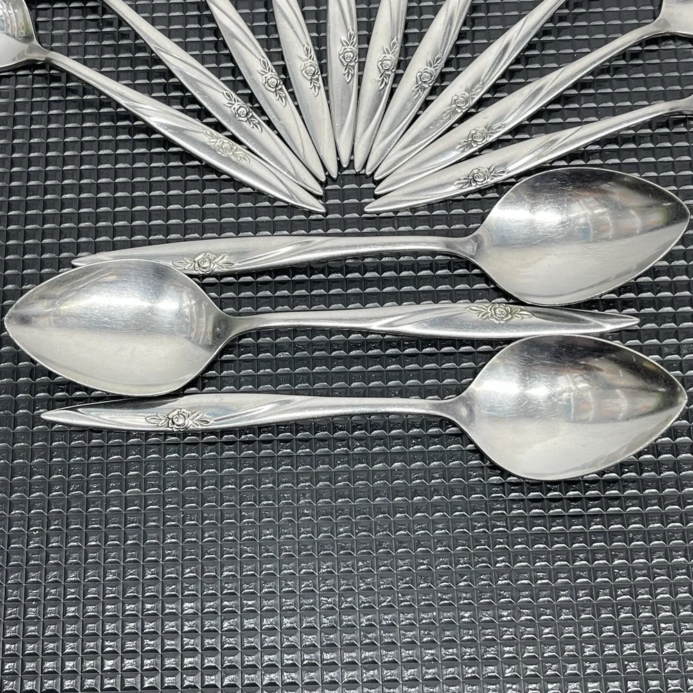 Vintage Emdeko Stainless Lasting Rose 10 Teaspoons & 3 Dinner Spoons Set Of 13